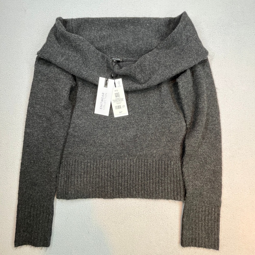 NWT Dynamite Off Shoulder Knit Sweater Womens P/S Gray Foldover Bardot Cropped